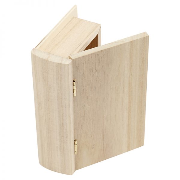 Houten doosje in de vorm van een boek voor houtbranden of graveren met brandpen
