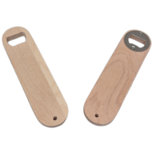 Flessenopener van beukenhout. Te personaliseren met de Pebaro houtbrander of La Pajarita transfer marker.
